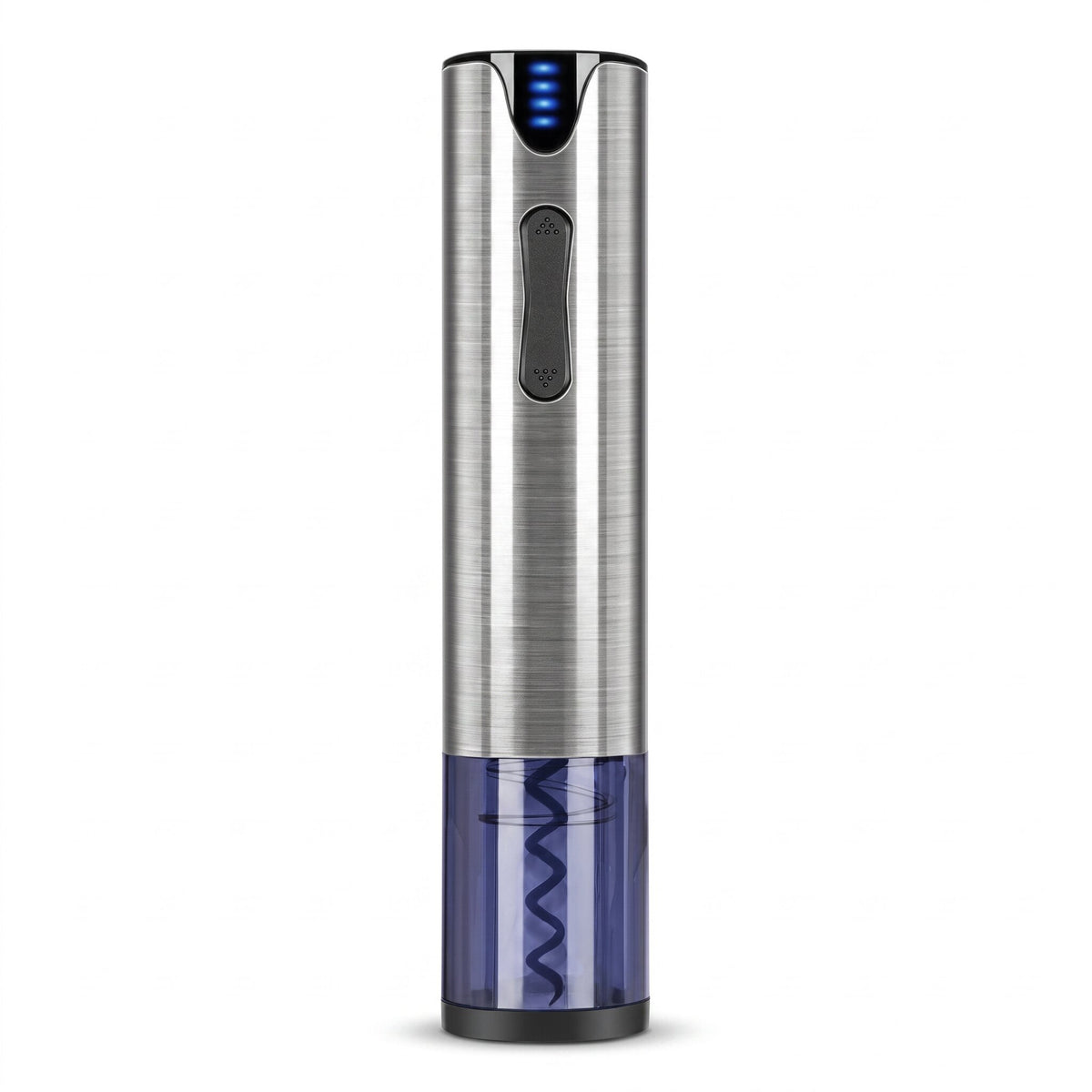 Tire-bouchon électrique usb en acier brossé, vue de face sur fond blanc — La Maison du Sommelier