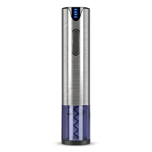 Tire-bouchon électrique usb en acier brossé, vue de face sur fond blanc — La Maison du Sommelier