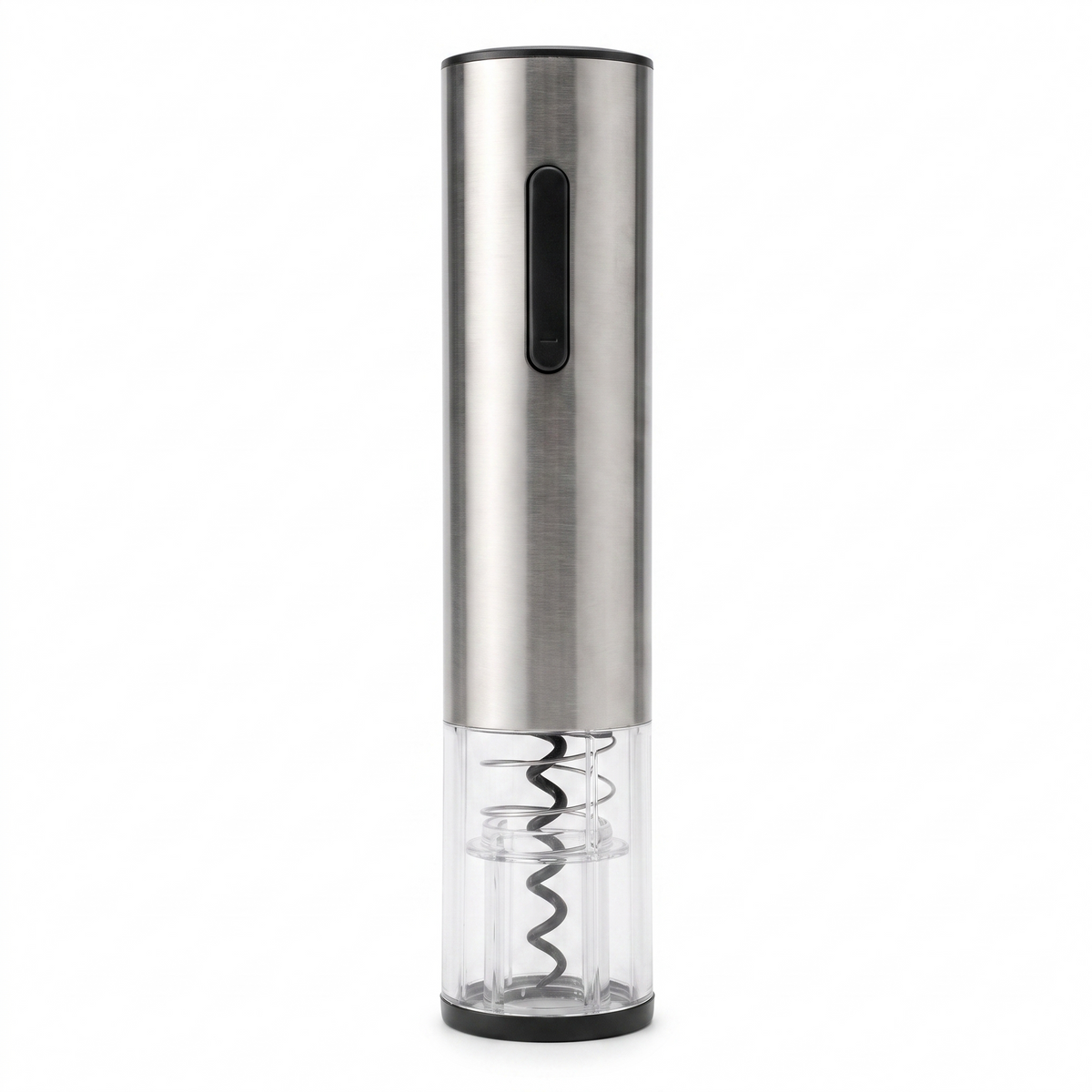 Tire-bouchon électrique rechargeable en inox brossé sur fond blanc