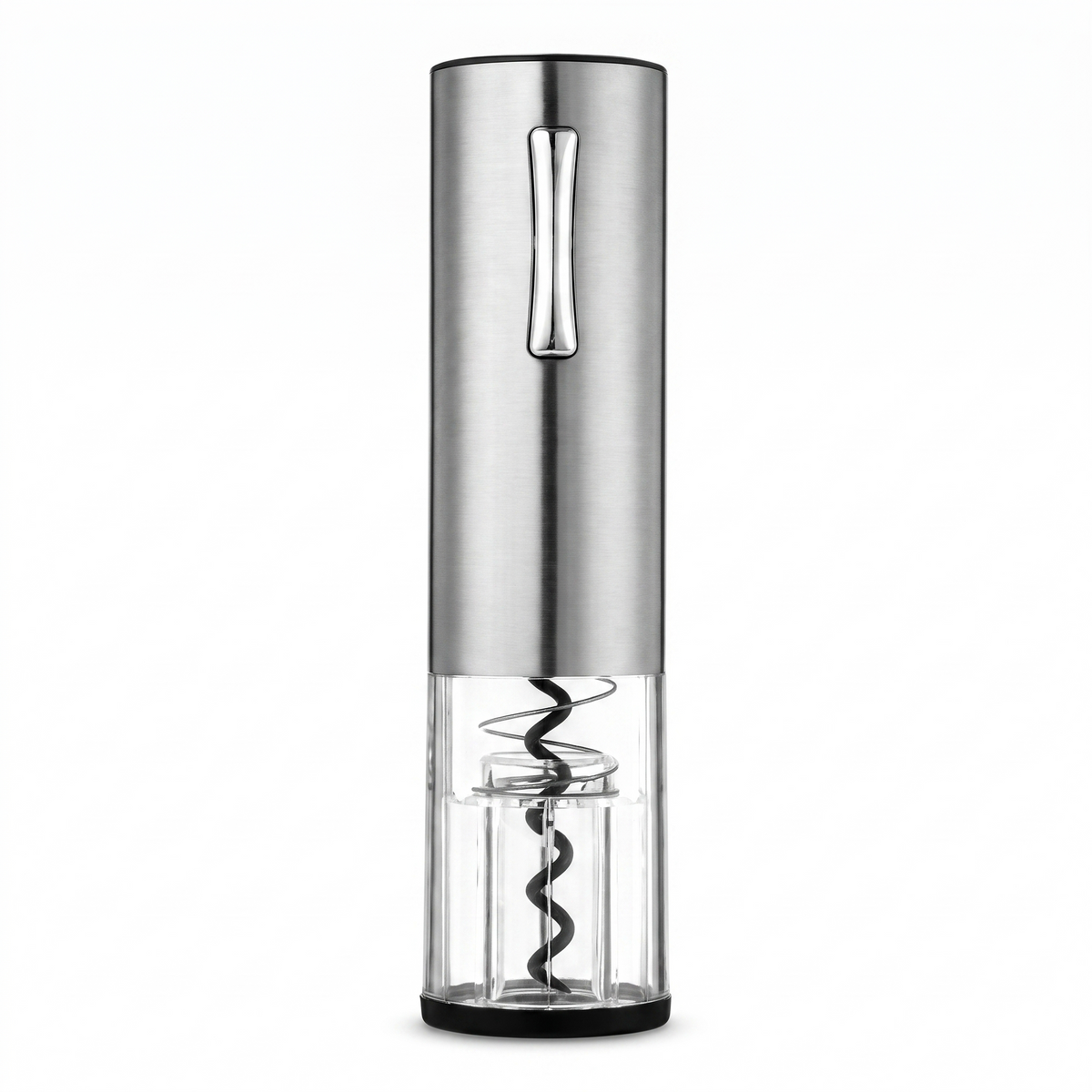 Tire-bouchon électrique rechargeable USB en inox sur fond blanc