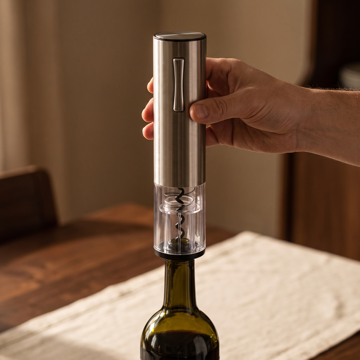 Ouverture d'une bouteille de vin avec le tire-bouchon électrique rechargeable USB