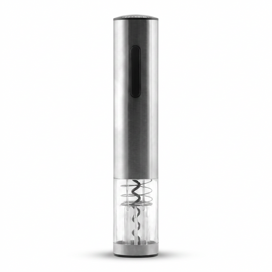 Tire-bouchon électrique du Sommelier en inox avec écran sur fond blanc