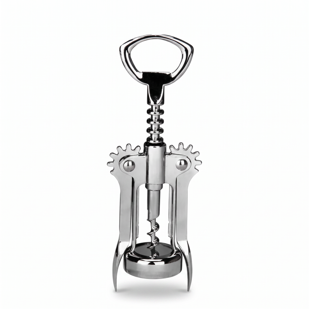 Tire-bouchon Charles de Gaulle métal chrome sur fond blanc