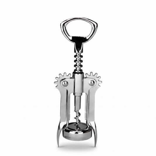Tire-bouchon Charles de Gaulle métal chrome sur fond blanc