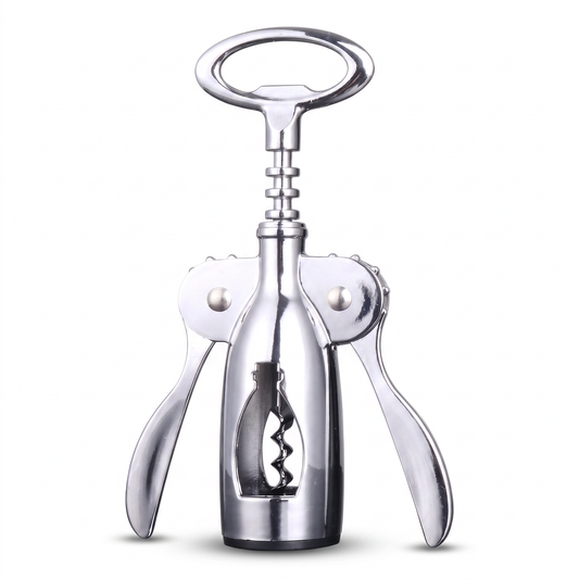 Tire-bouchon De Gaulle grand bras chrome sur fond blanc
