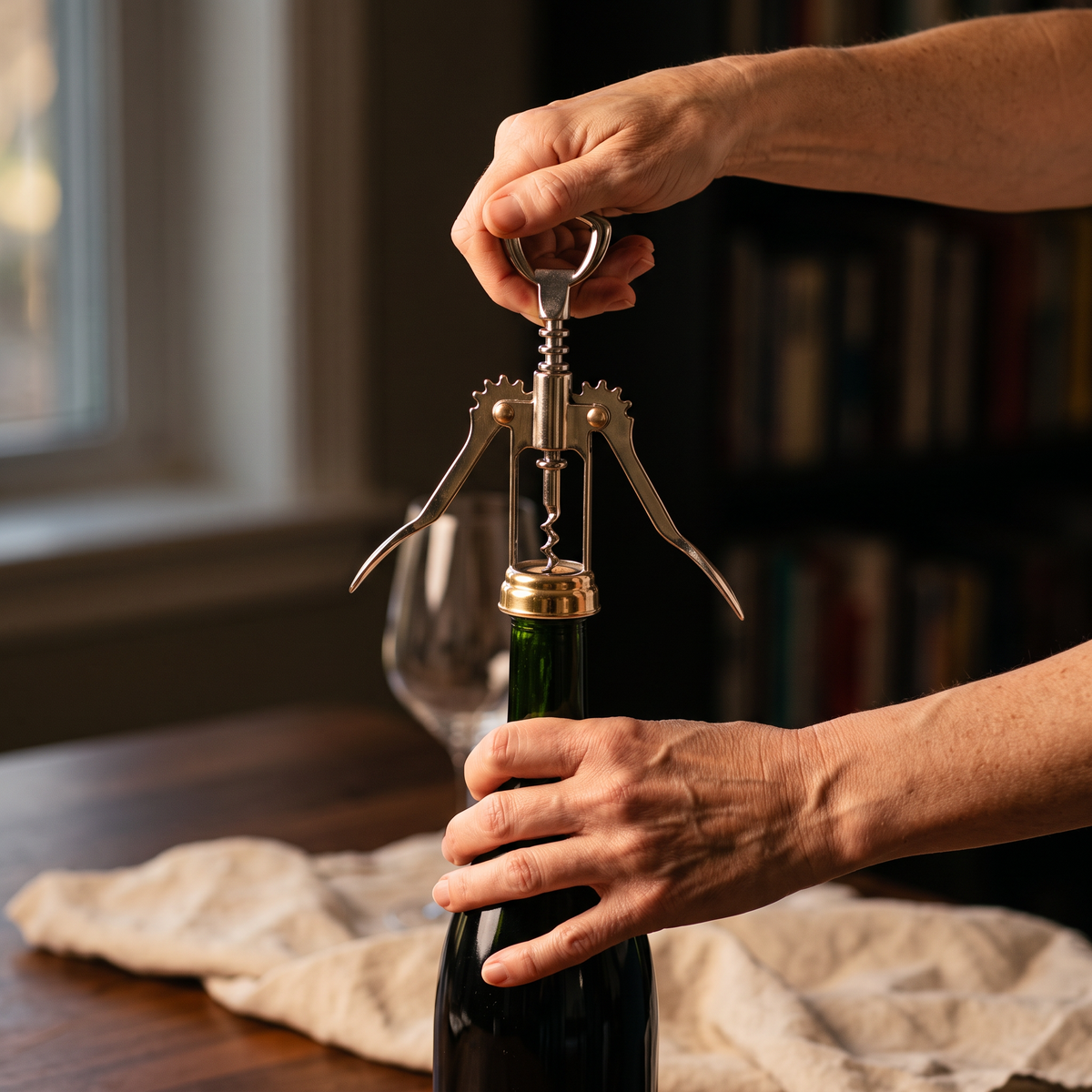 Ouverture d'une bouteille de vin avec le tire-bouchon De Gaulle mécanique