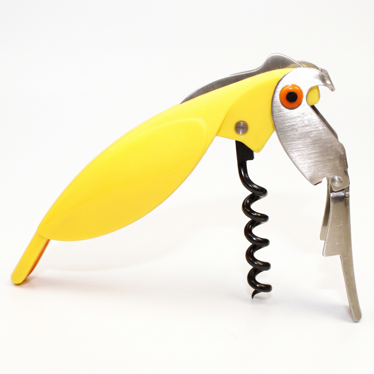 Tire-bouchon Perroquet jaune sur fond blanc