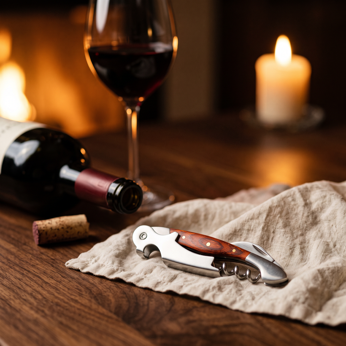 Limonadier Amazona sur table en noyer avec bouteille et verre de vin