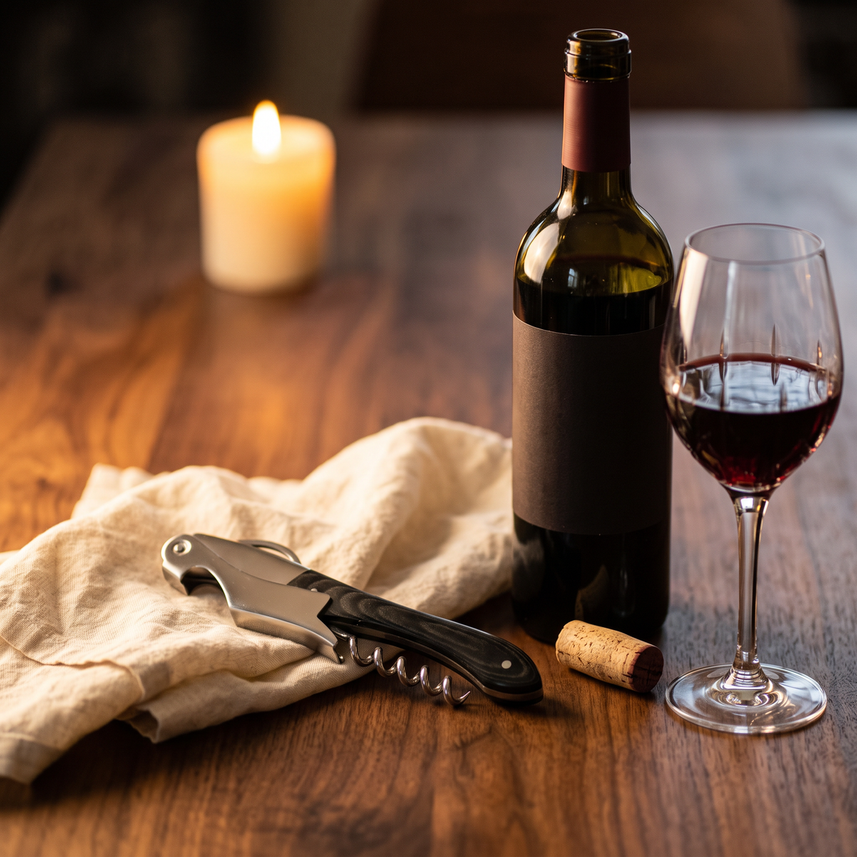 Limonadier Micarta Onyx sur table en noyer avec bouteille et verre de vin