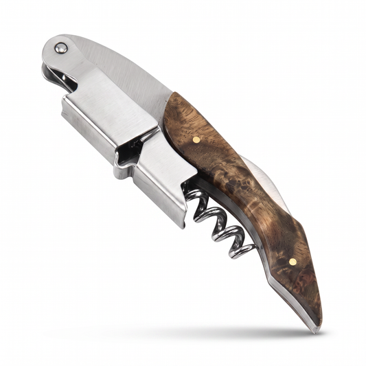 Limonadier Bayou en inox et bois de loupe sur fond blanc