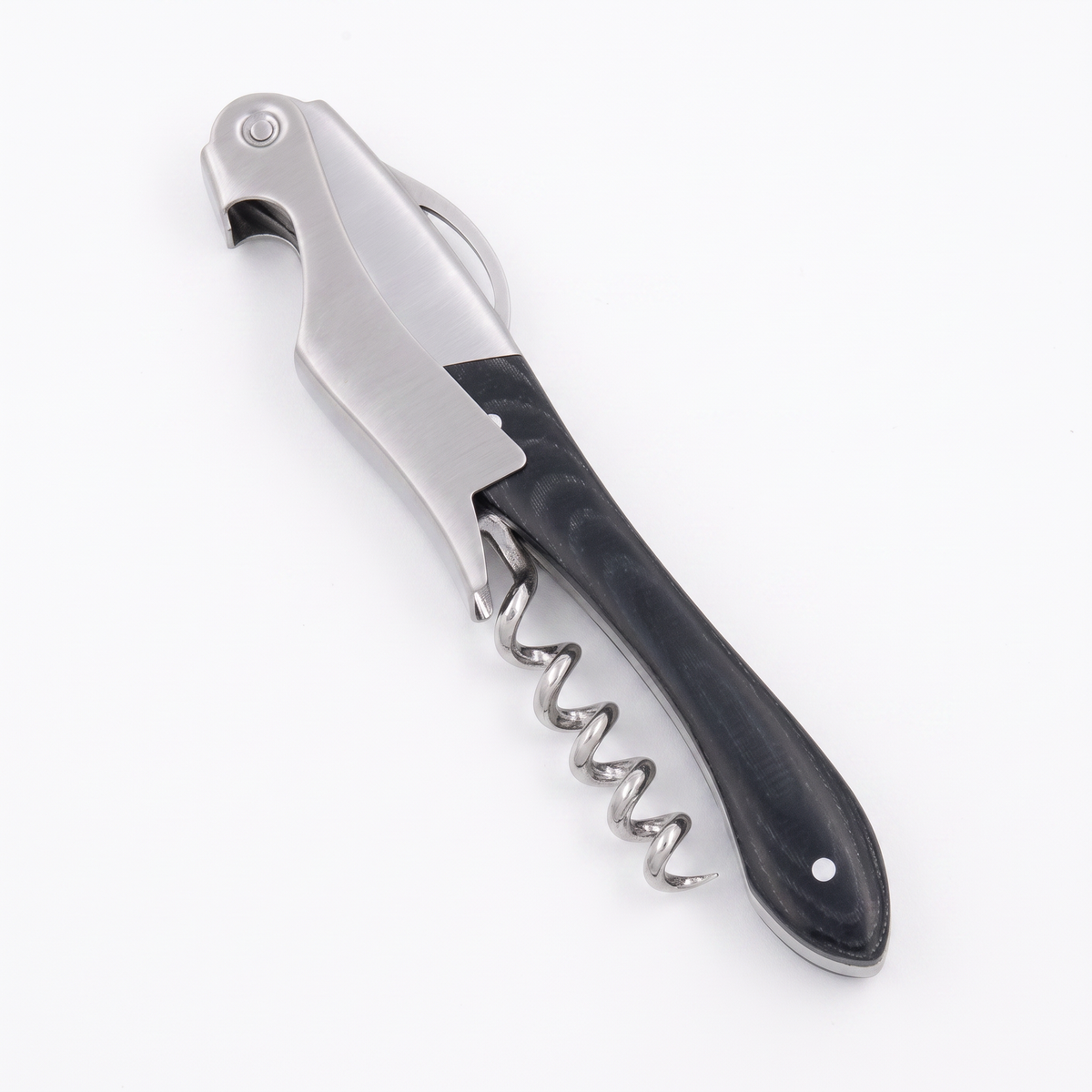 Limonadier Micarta Onyx en inox et manche noir sur fond blanc