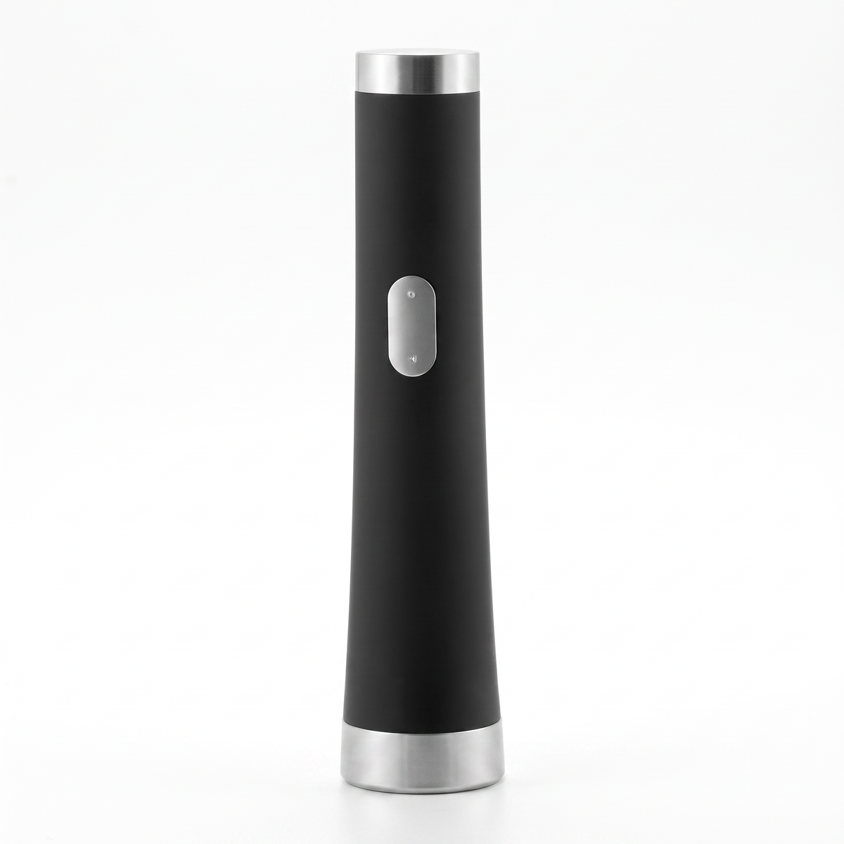 Tire-bouchon électrique Design noir mat et argent sur fond blanc