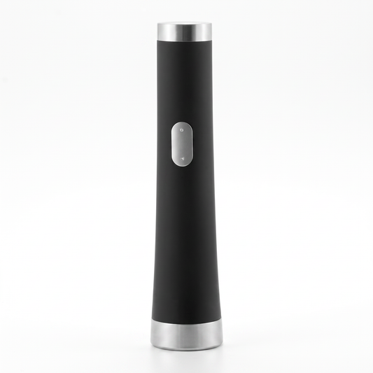 Tire-bouchon électrique Design noir mat et argent sur fond blanc