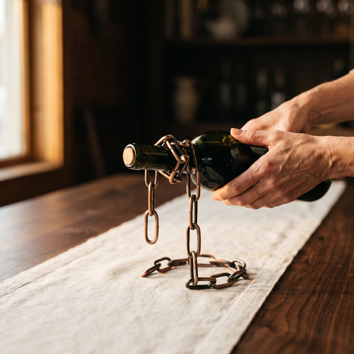 Porte-bouteille de Vin Chaîne Bronze - main d'échelle