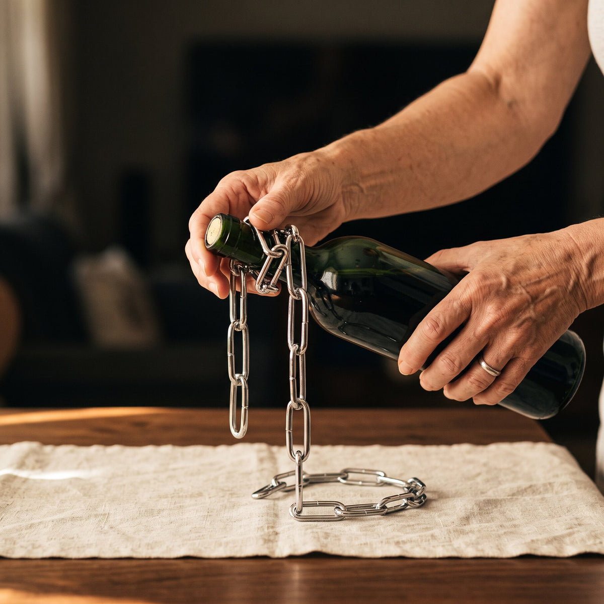 Porte-bouteille de Vin Chaîne Métal - main d'échelle
