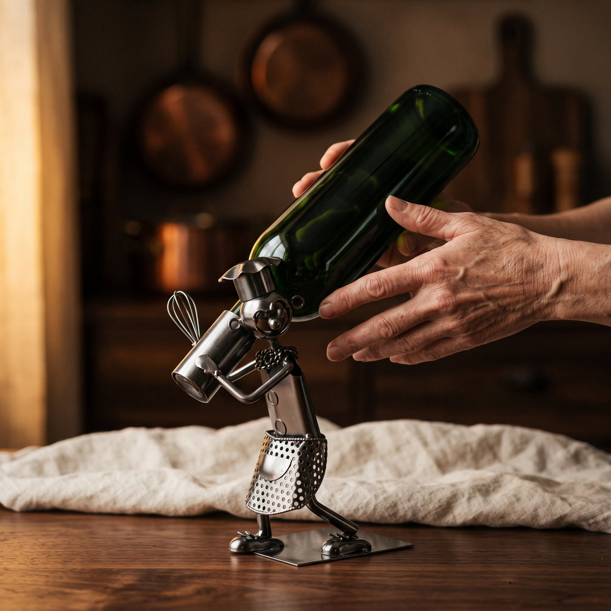 Porte-bouteille de Vin Cuisinier Original - main d'échelle