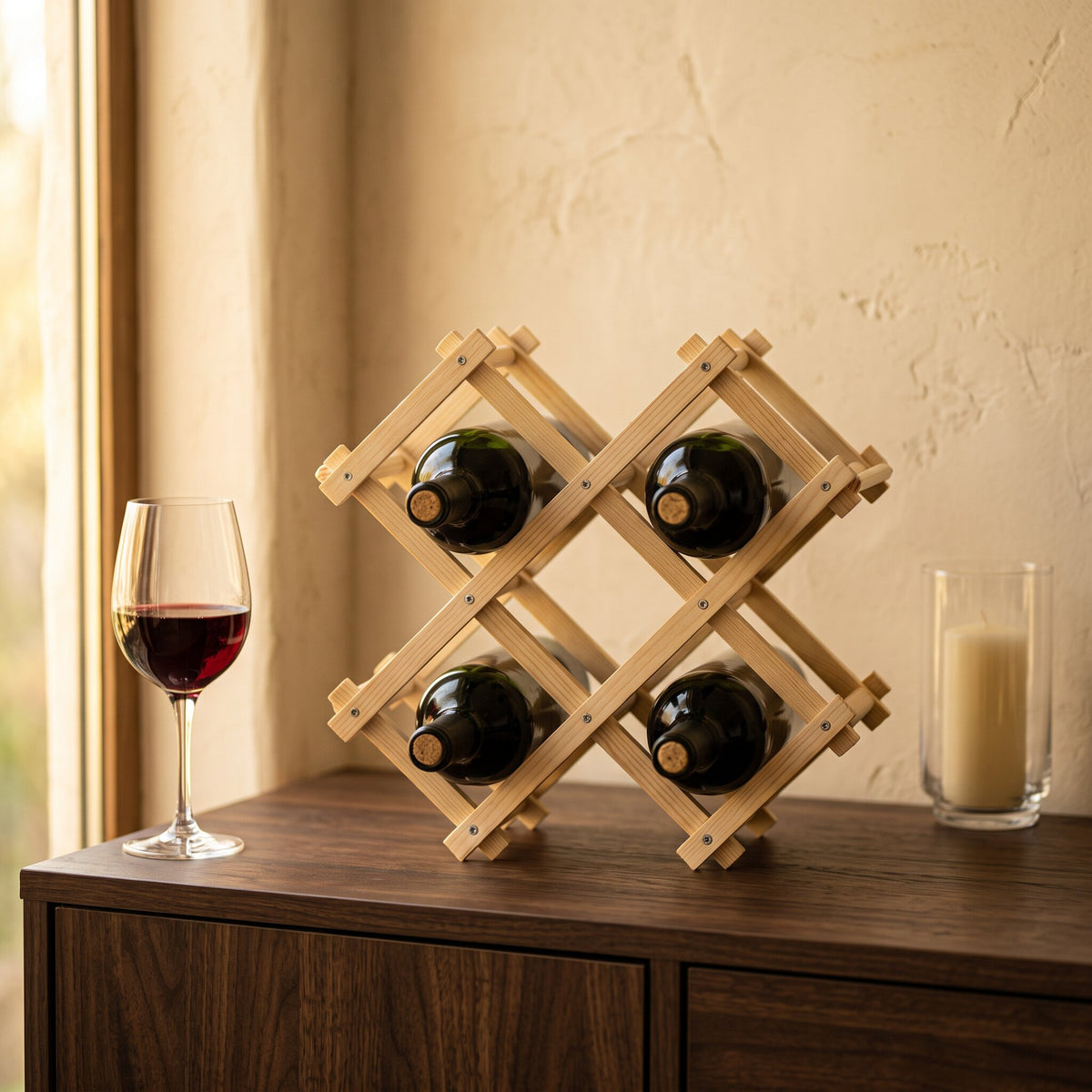 Range bouteille en bois clair - ambiance