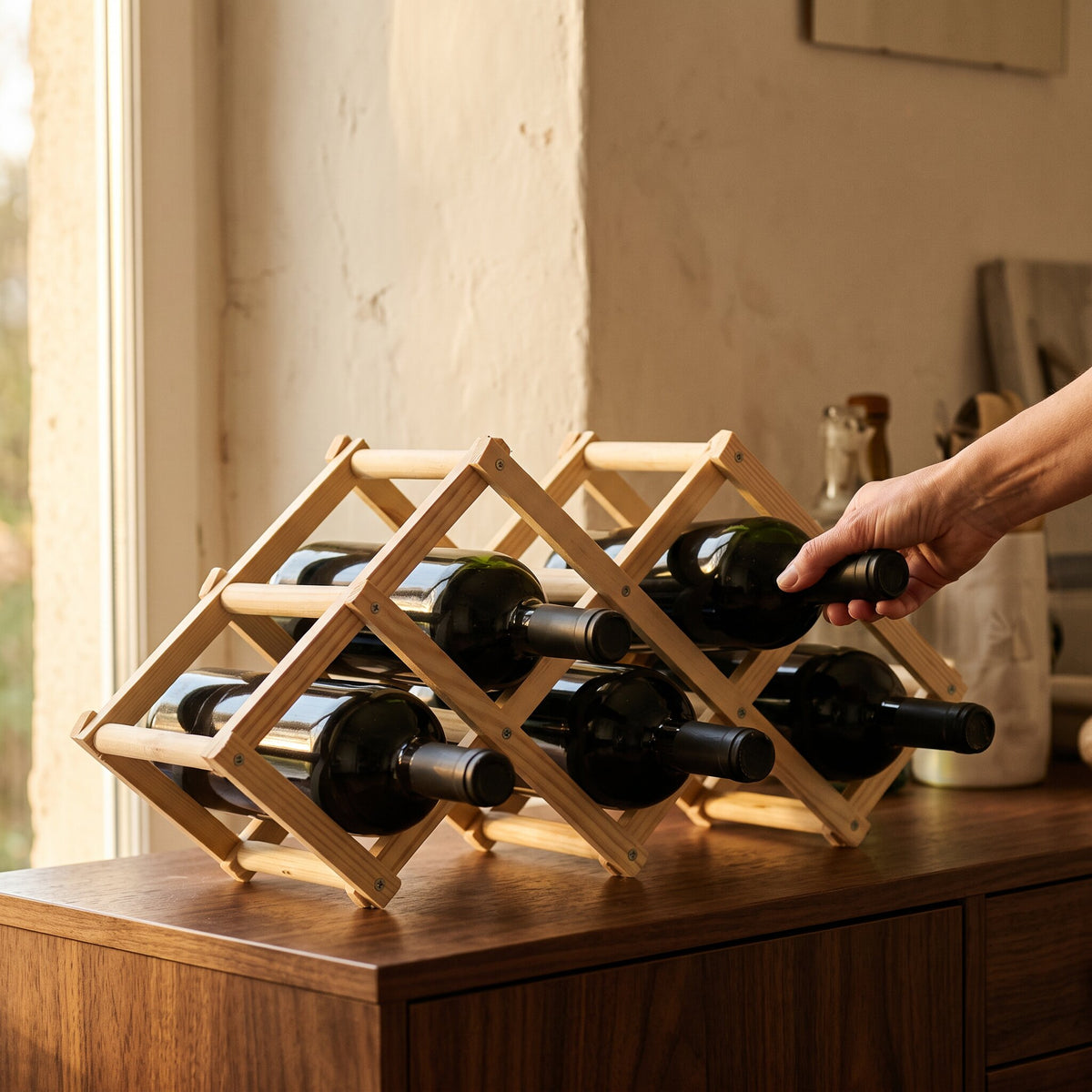 Rangement Bouteille de vin en bois - main d'échelle