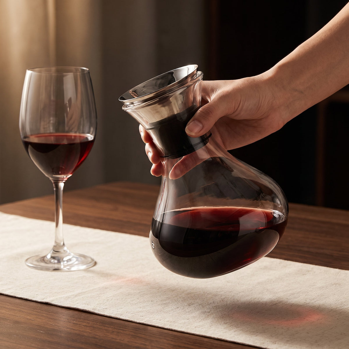 Carafe Bowl tenue en main avec son couvercle métal