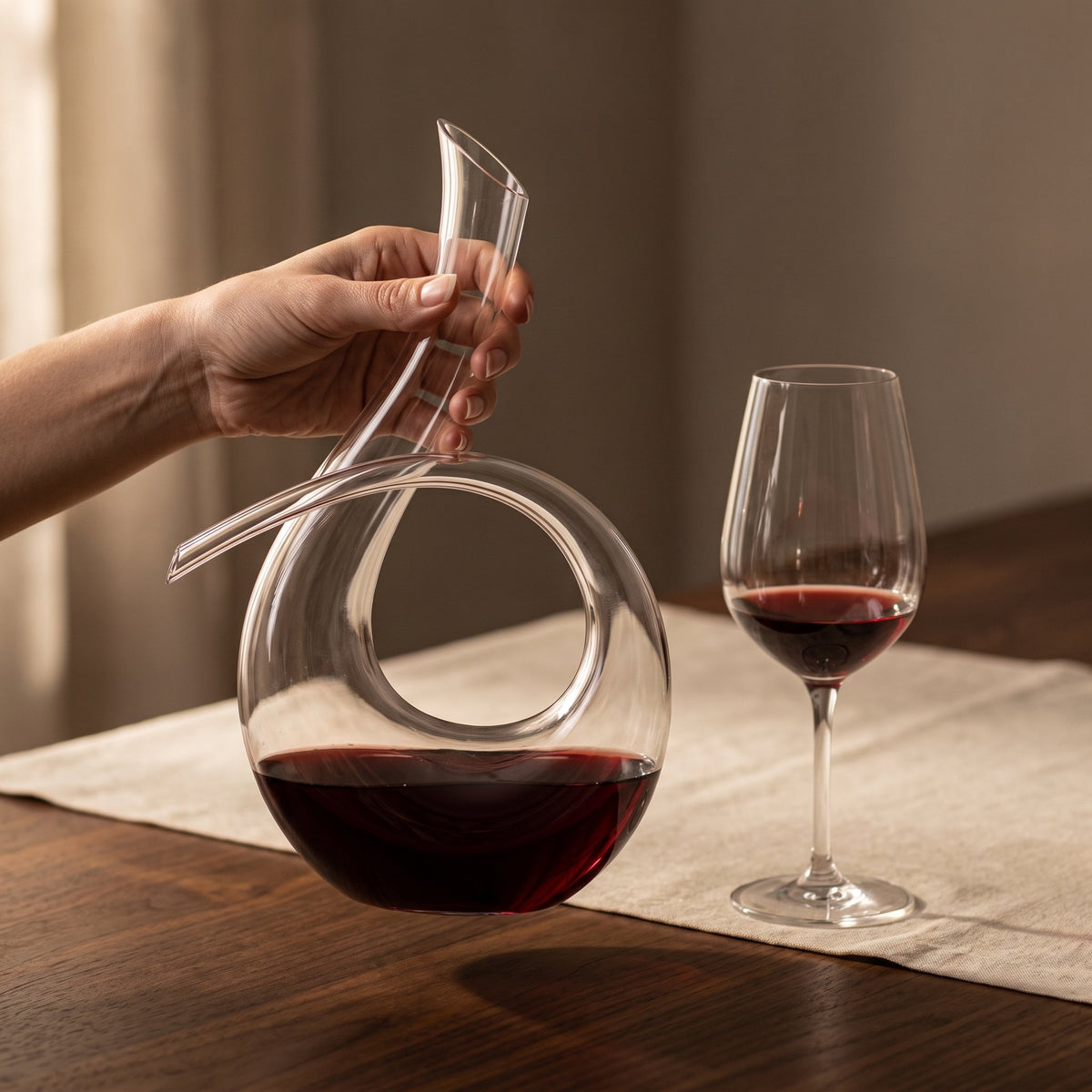 Carafe Lovelace tenue en main, courbe cristal