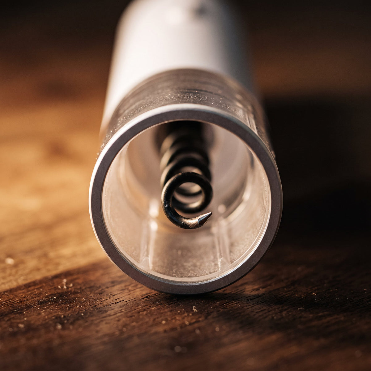 Détail de la vrille en acier inoxydable du tire-bouchon électrique Automatique Blanc