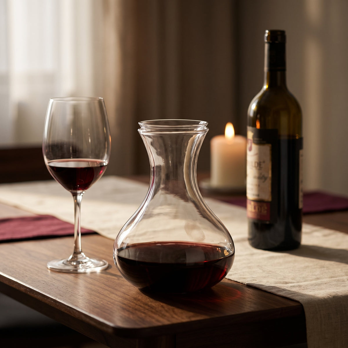 Carafe Bowl remplie de vin rouge sur table de dîner